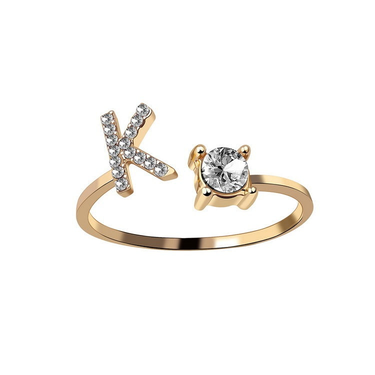 New Design Adjustable 26 Initial Letter Ring Fashion Jewelry For Women