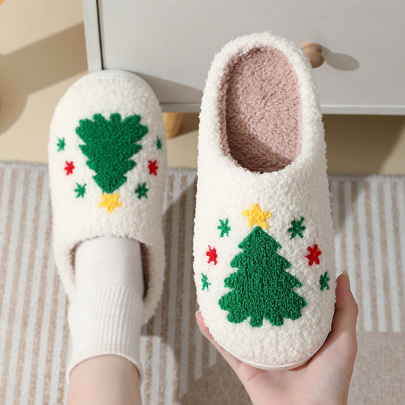 Santa Claus Cotton Slippers For Women And Men Couples / Winter Warm Furry Shoes