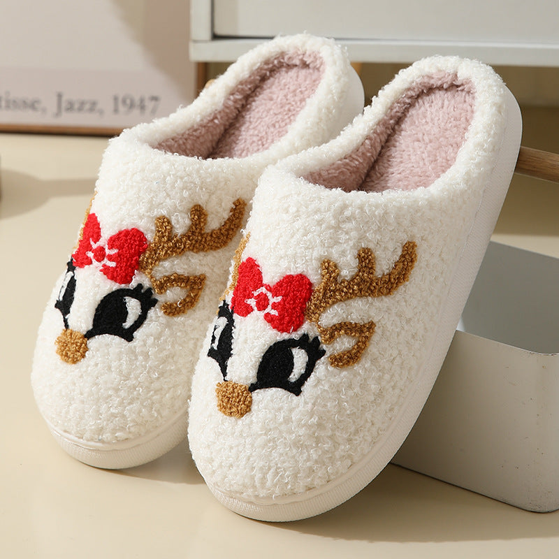 Santa Claus Cotton Slippers For Women And Men Couples / Winter Warm Furry Shoes