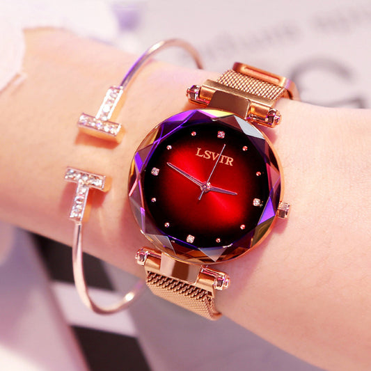 Women Watches Fashion Diamond Ladies Starry Sky Magnet Watch Waterproof