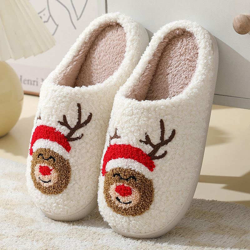 Santa Claus Cotton Slippers For Women And Men Couples / Winter Warm Furry Shoes