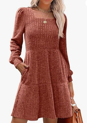 Solid Color Round Neck Knitted Dress Sweater