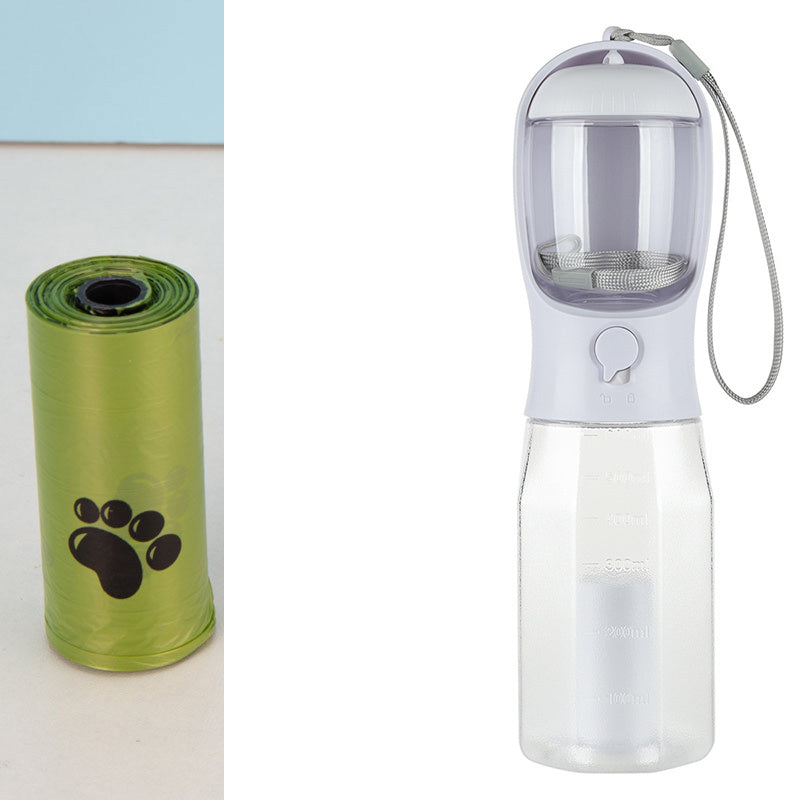 Bouteille d'eau portable pour chat et chien, distributeur de nourriture, abreuvoir, distributeur de crottes, 3 en 1, anti-fuite, multifonctionnelle, produits pour animaux de compagnie