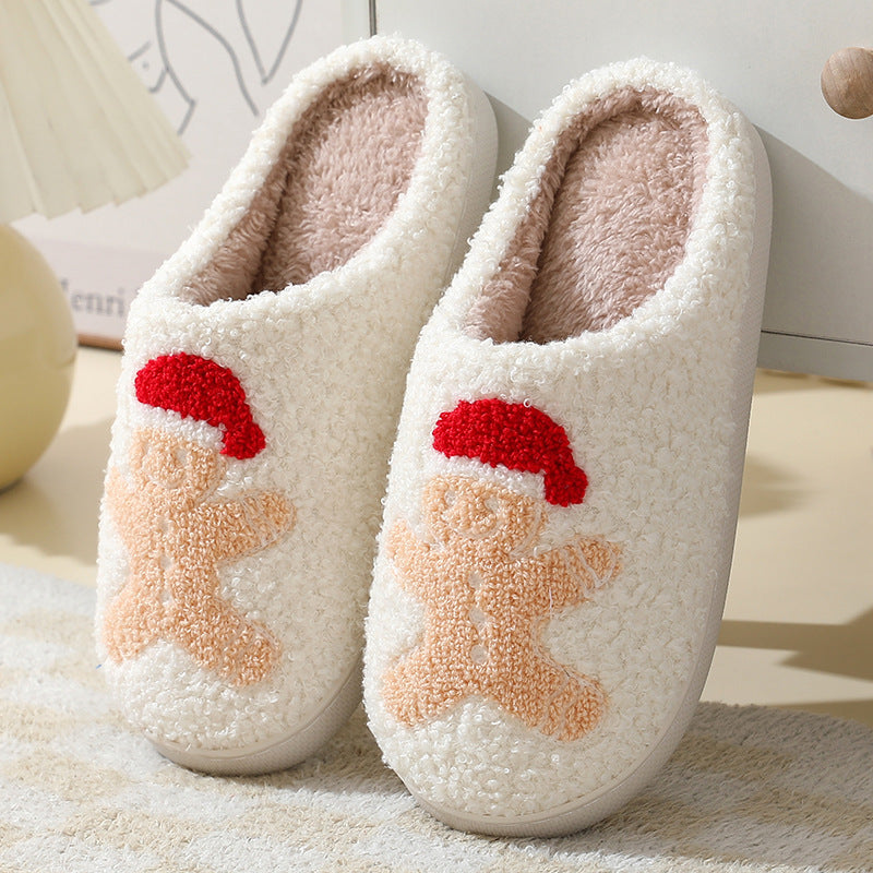 Santa Claus Cotton Slippers For Women And Men Couples / Winter Warm Furry Shoes