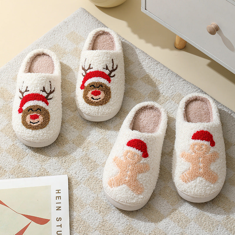 Santa Claus Cotton Slippers For Women And Men Couples / Winter Warm Furry Shoes