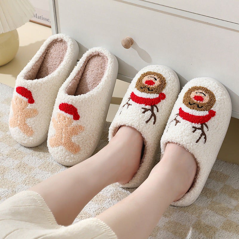 Santa Claus Cotton Slippers For Women And Men Couples / Winter Warm Furry Shoes