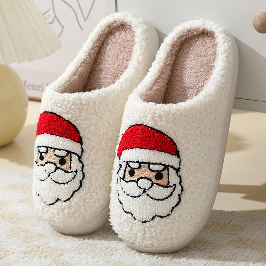 Santa Claus Cotton Slippers For Women And Men Couples / Winter Warm Furry Shoes