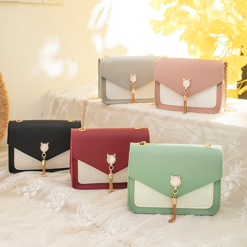 Small Messenger Bag / Cute Cat Tassel Decoration Chain / One Shoulder Casual