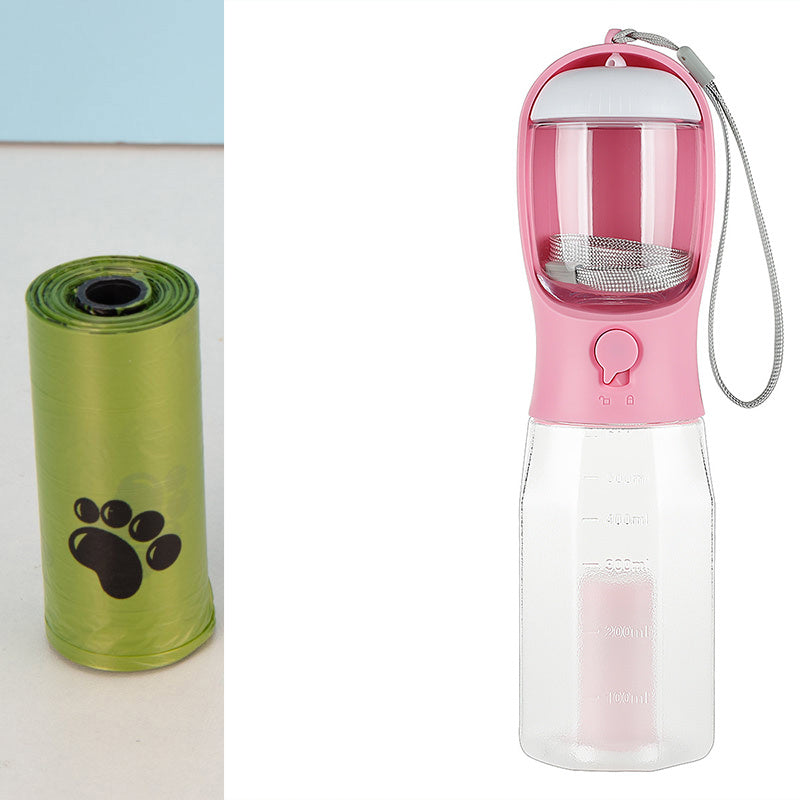 Bouteille d'eau portable pour chat et chien, distributeur de nourriture, abreuvoir, distributeur de crottes, 3 en 1, anti-fuite, multifonctionnelle, produits pour animaux de compagnie