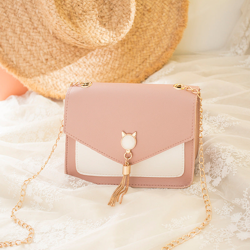 Small Messenger Bag / Cute Cat Tassel Decoration Chain / One Shoulder Casual