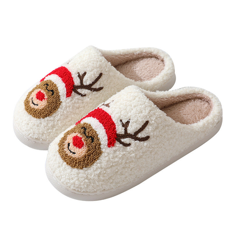 Santa Claus Cotton Slippers For Women And Men Couples / Winter Warm Furry Shoes