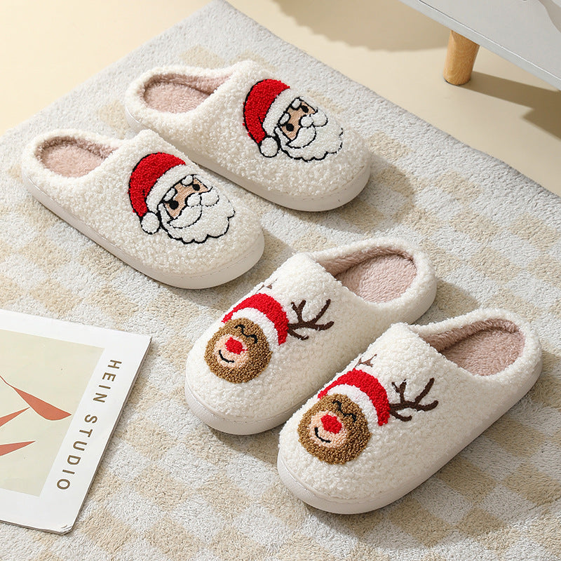 Santa Claus Cotton Slippers For Women And Men Couples / Winter Warm Furry Shoes