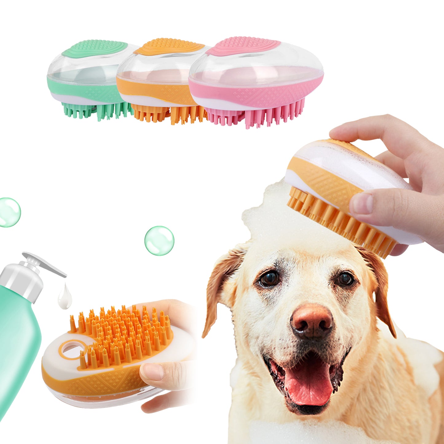 Dog Cat Bath Brush 2-in-1 Pet SPA Massage Comb / Soft Silicone Pets Shower Hair Grooming Comb