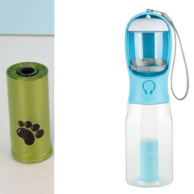 Bouteille d'eau portable pour chat et chien, distributeur de nourriture, abreuvoir, distributeur de crottes, 3 en 1, anti-fuite, multifonctionnelle, produits pour animaux de compagnie